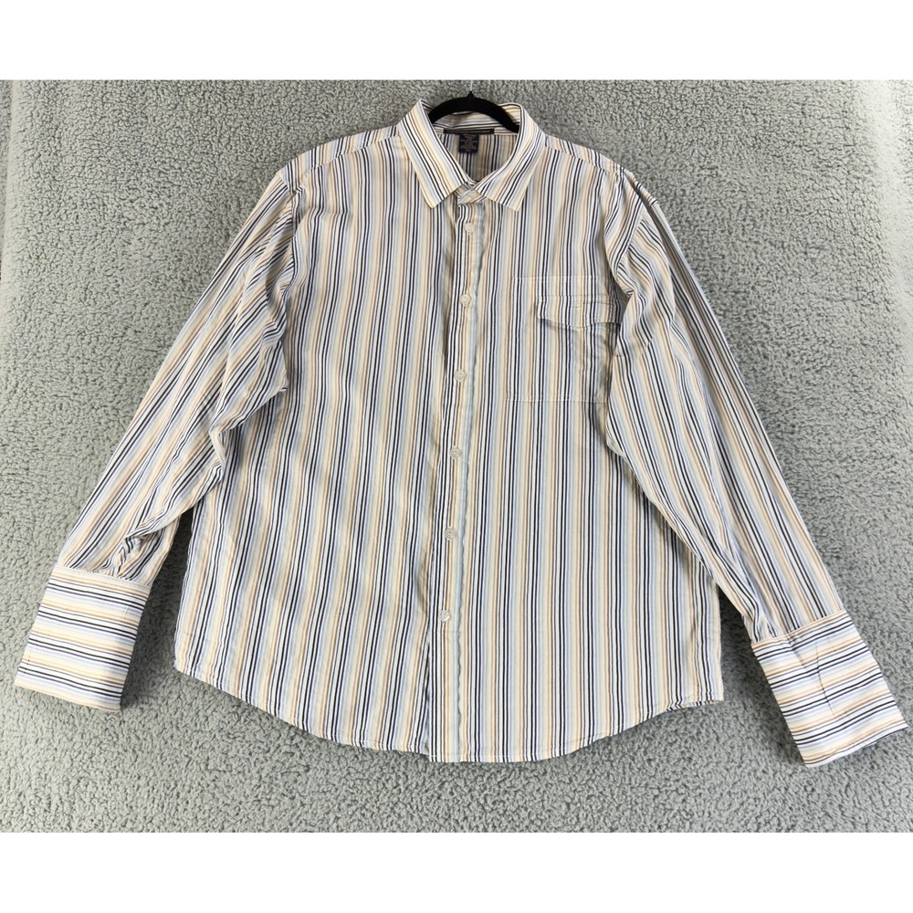 Marithe‎ Francois Girbaud Button Up Shirt Mens XXL Blue Stripe Long Sleeve